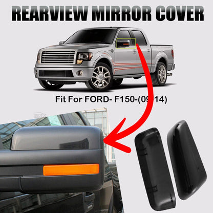 Mirror Cover Set for 2009-2014 Ford F150 - 2 x Black Upper Caps