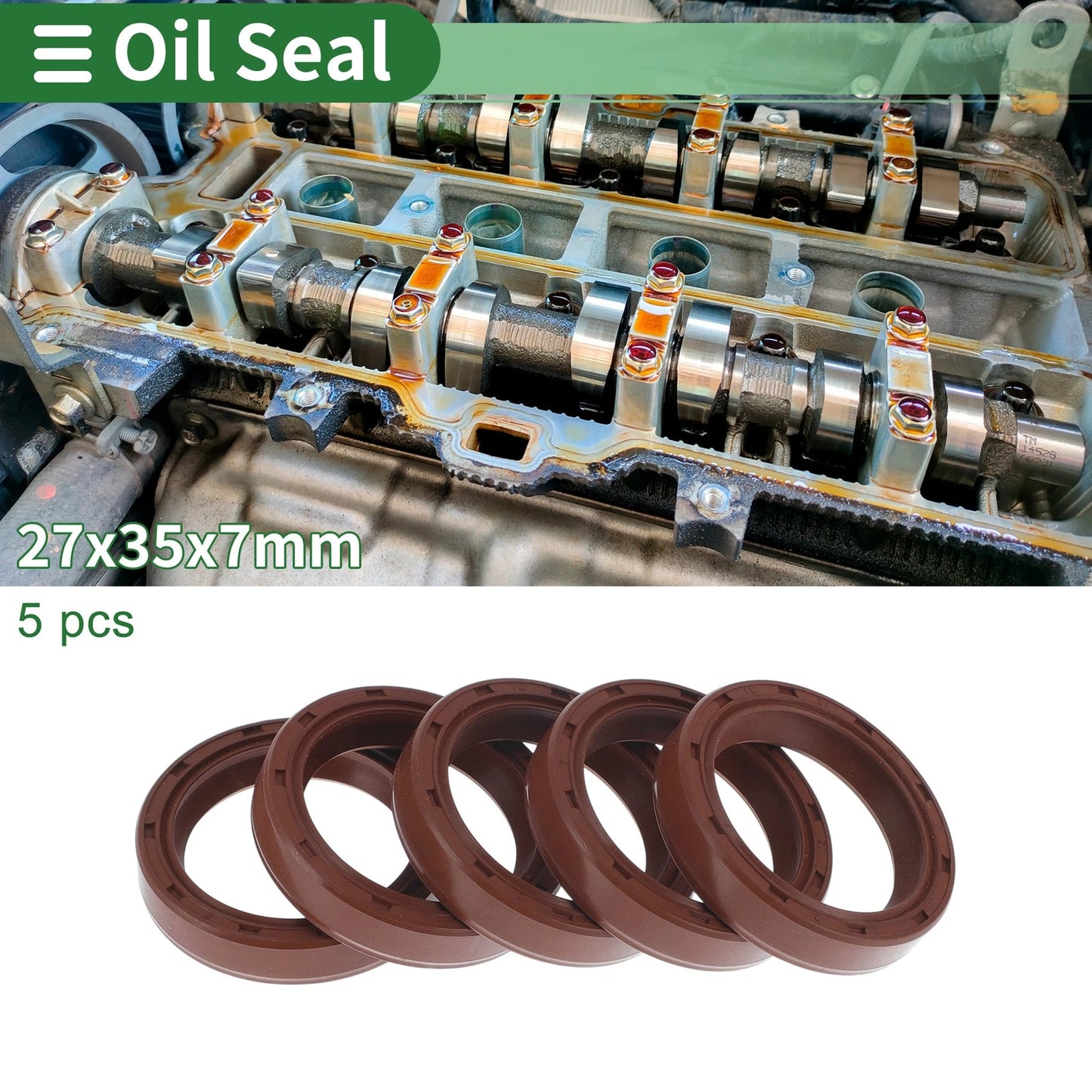 Oil Seal 27x35x7mm Brown 5 Pcs