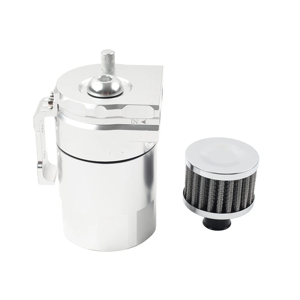 300ml Silver Baffled Engine Oil Catch Can Tank w/ Breather Filter for Universal