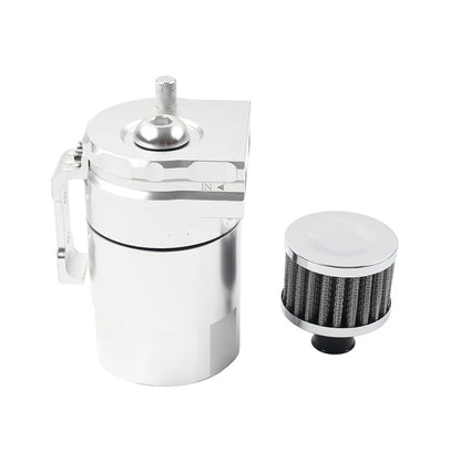 300ml Silver Baffled Engine Oil Catch Can Tank w/ Breather Filter for Universal