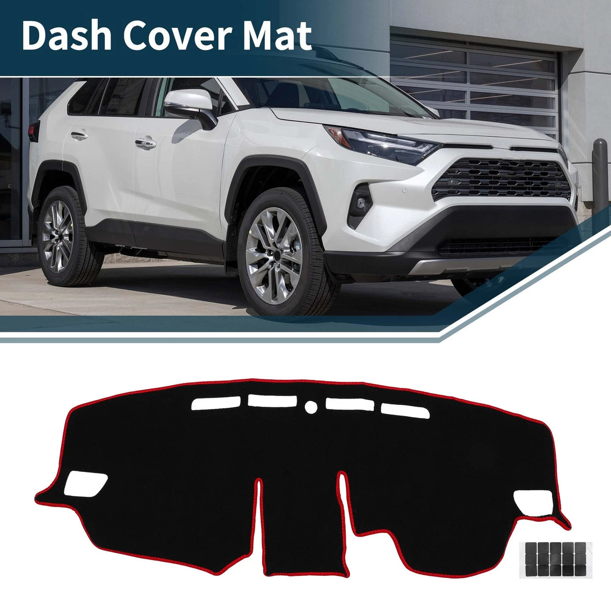 Dashboard Cover Mat for Toyota RAV4 2019-2024 with Sticker Black Red 1 Set