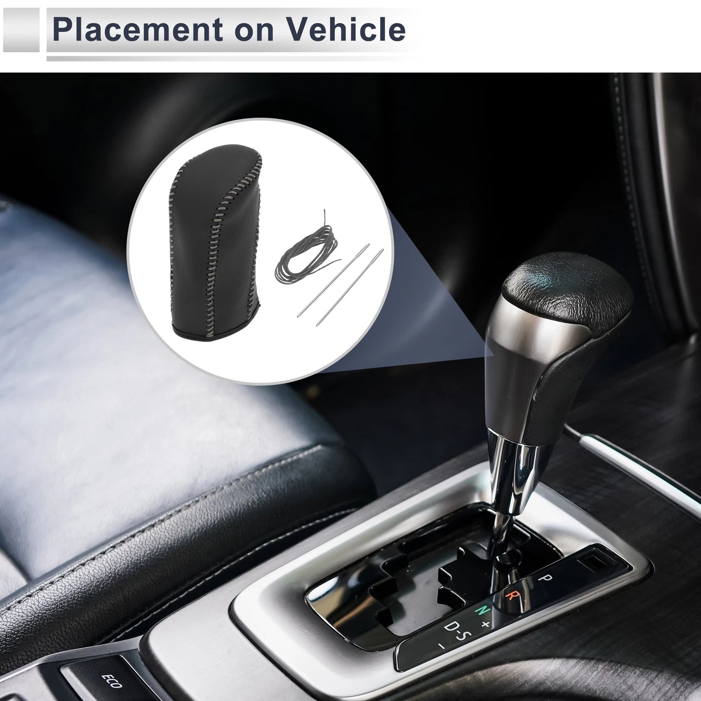 Gear Shift Knob Cover for Nissan Tiida 2004-2012 Black Grey Faux Leather