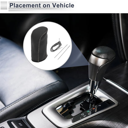 Gear Shift Knob Cover for Nissan Tiida 2004-2012 Black Grey Faux Leather