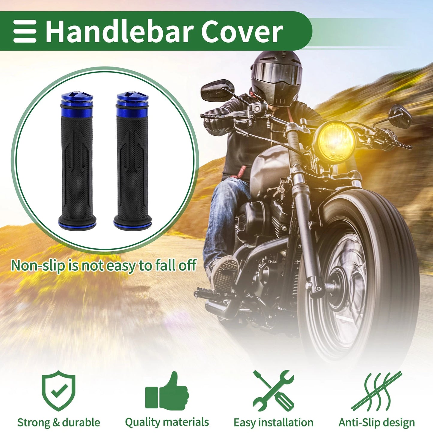 7/8" 22mm Hand Grip Cover Handlebar Grips Aluminum Blue 1 Pair for Motorcycle