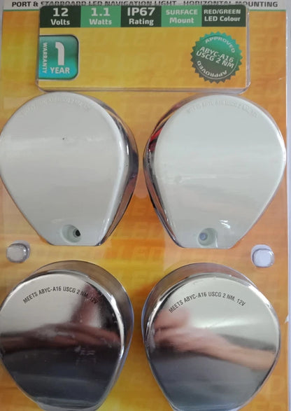 LED Navigation Lights Horizontal Mount White & Stainless Cover