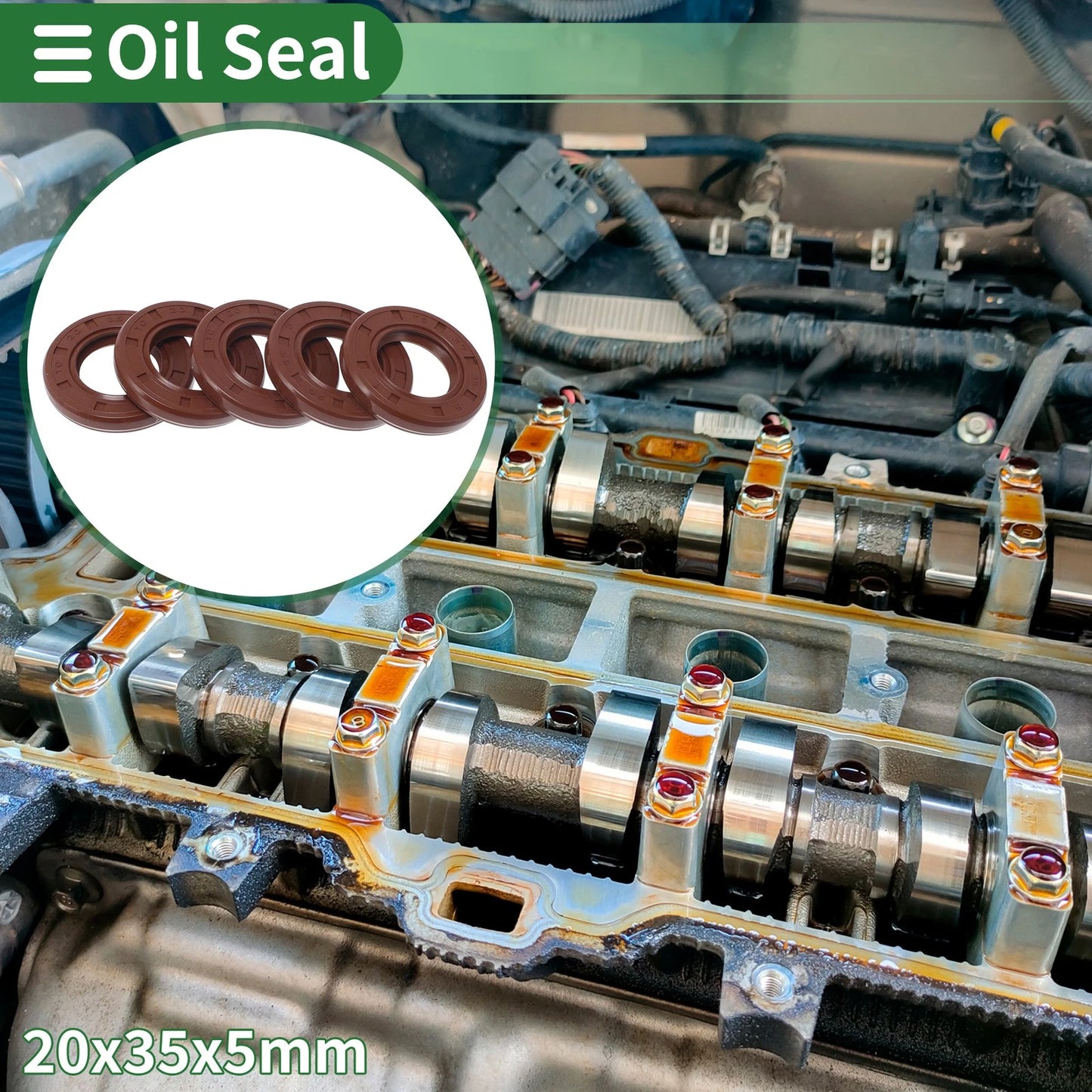 Oil Seal 20x35x5mm Rotary Shaft Seal FKM Rubber Brown 5 Pcs