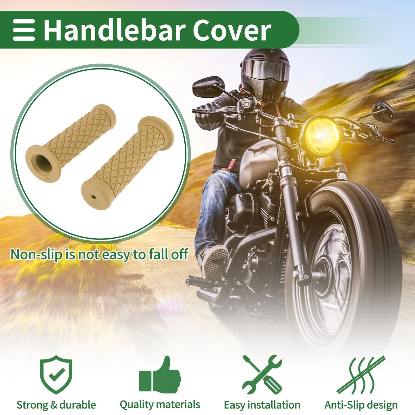 7/8 22mm Motorcycle Hand Grips Cover End Grips Rubber Khaki for Motorcycle