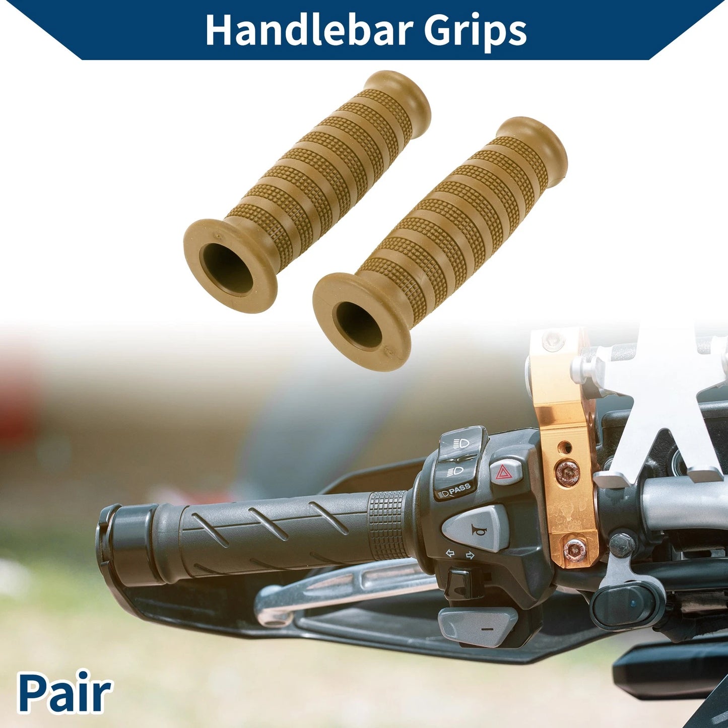 2 x 7/8" 22mm Hand Grips for Motorcycle Rubber Khaki