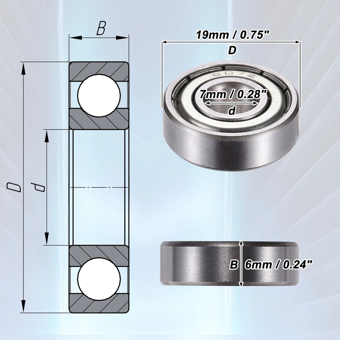 10pcs 607ZZ 7x19x6mm Double Shield Deep Groove Ball Bearings for Automotive