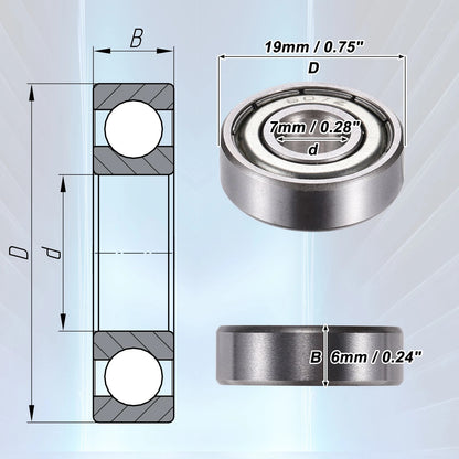 10pcs 607ZZ 7x19x6mm Double Shield Deep Groove Ball Bearings for Automotive