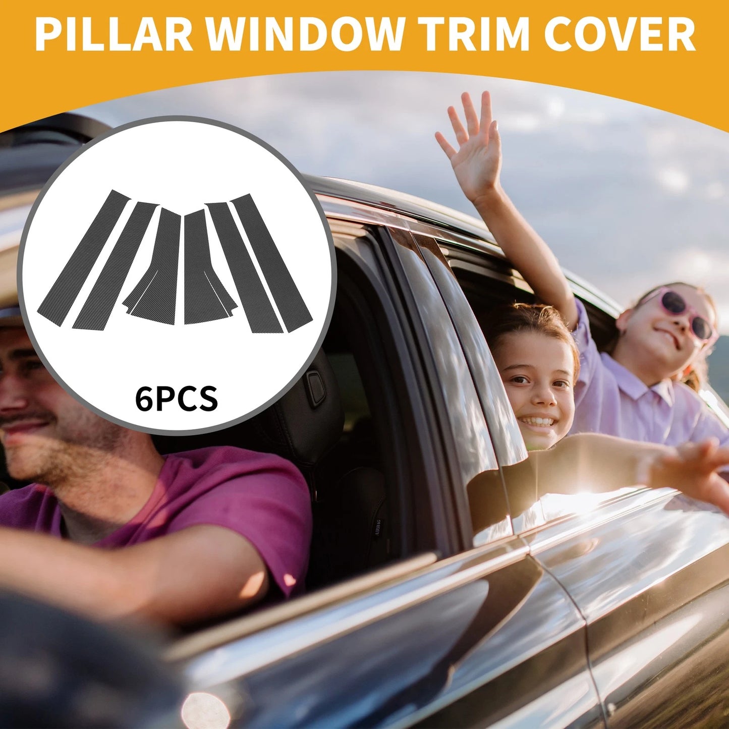6 Pcs Door Pillar Window Trim for Honda Fit (2013-2019) Carbon Fiber Black