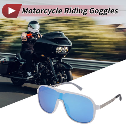 Goggles Blue Lens White Silver Tone Frame PC UV400 for Motorcycle