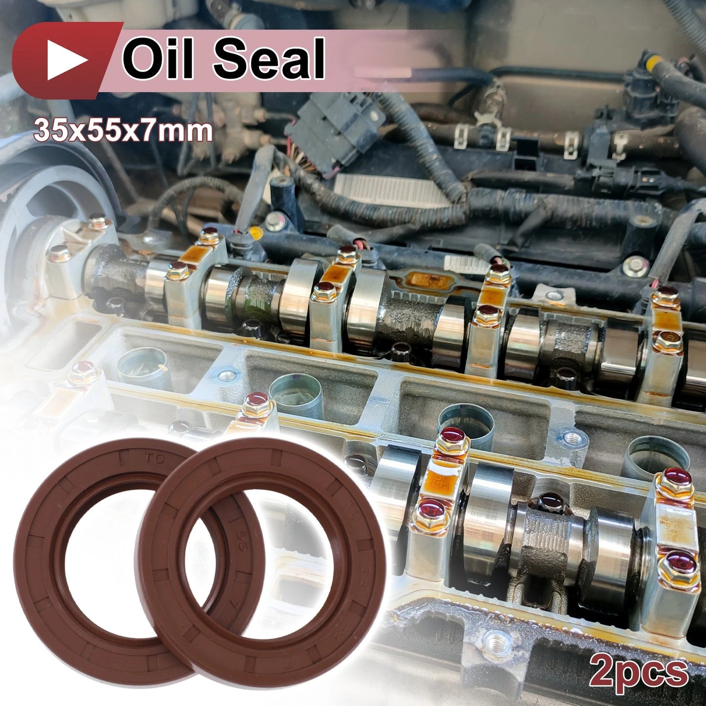 Oil Seal 35x55x7mm 2 Pcs Rotary Shaft Seal FKM Rubber for Car