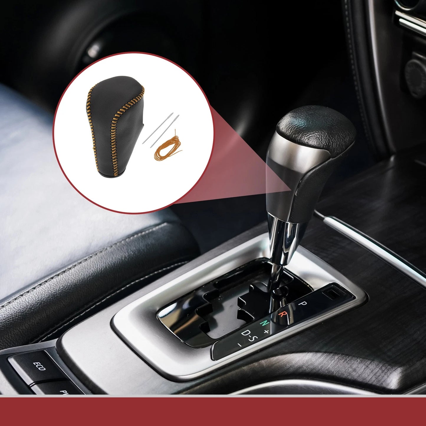 Black Orange Leather Gear Shift Knob Cover for Honda Accord (2008-2012)