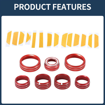 4WD Headlight Switch Knob Cover Ring Red for GMC Canyon (2015-2022) 7Pcs
