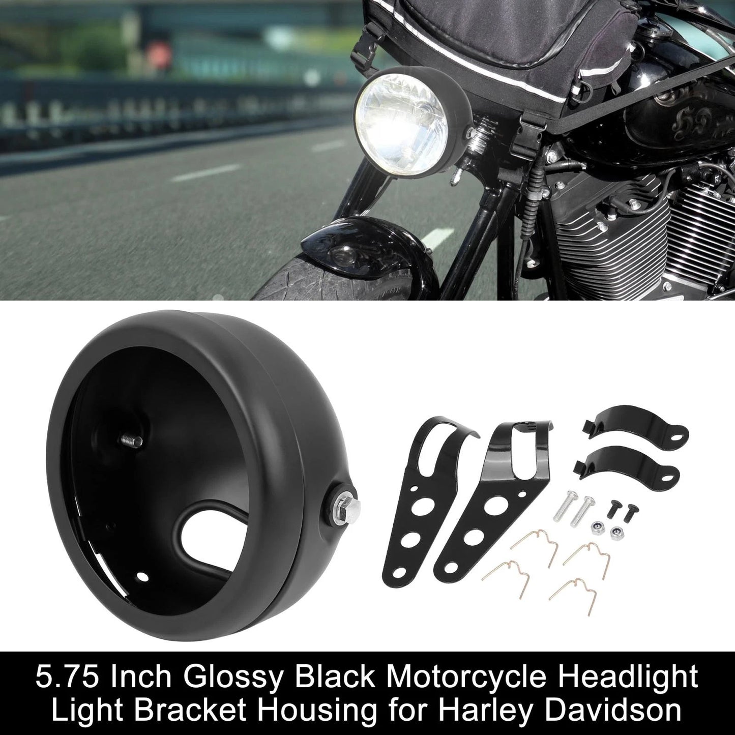 Black Headlight Light Bracket 5.75 inch Housing for Harley Davidson
