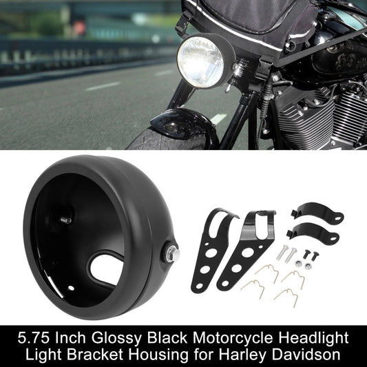 Black Headlight Light Bracket 5.75 inch Housing for Harley Davidson