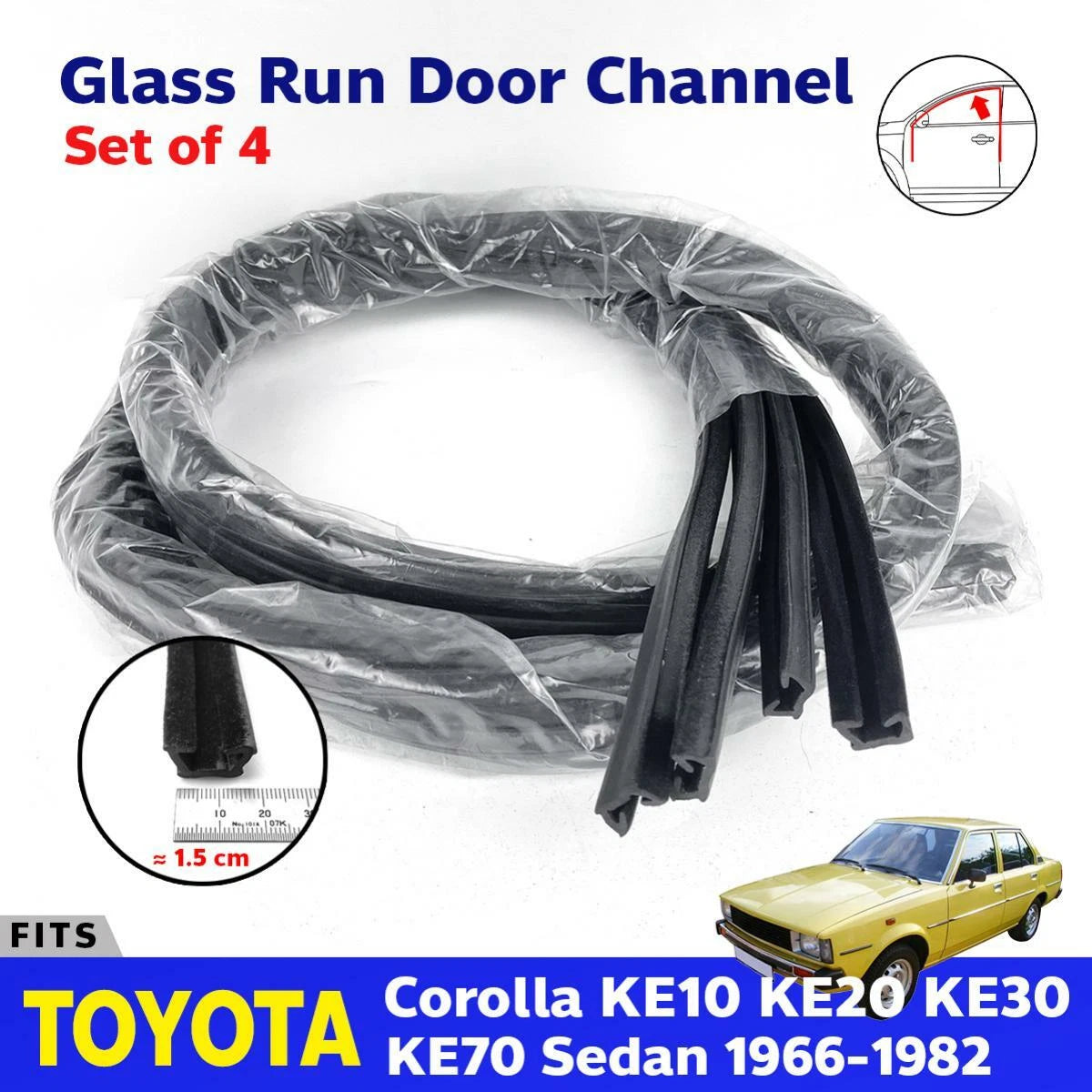 Fits Toyota Corolla KE10 KE20 KE30 KE70 4D Sedan Glass Run Door Channel Felt x4