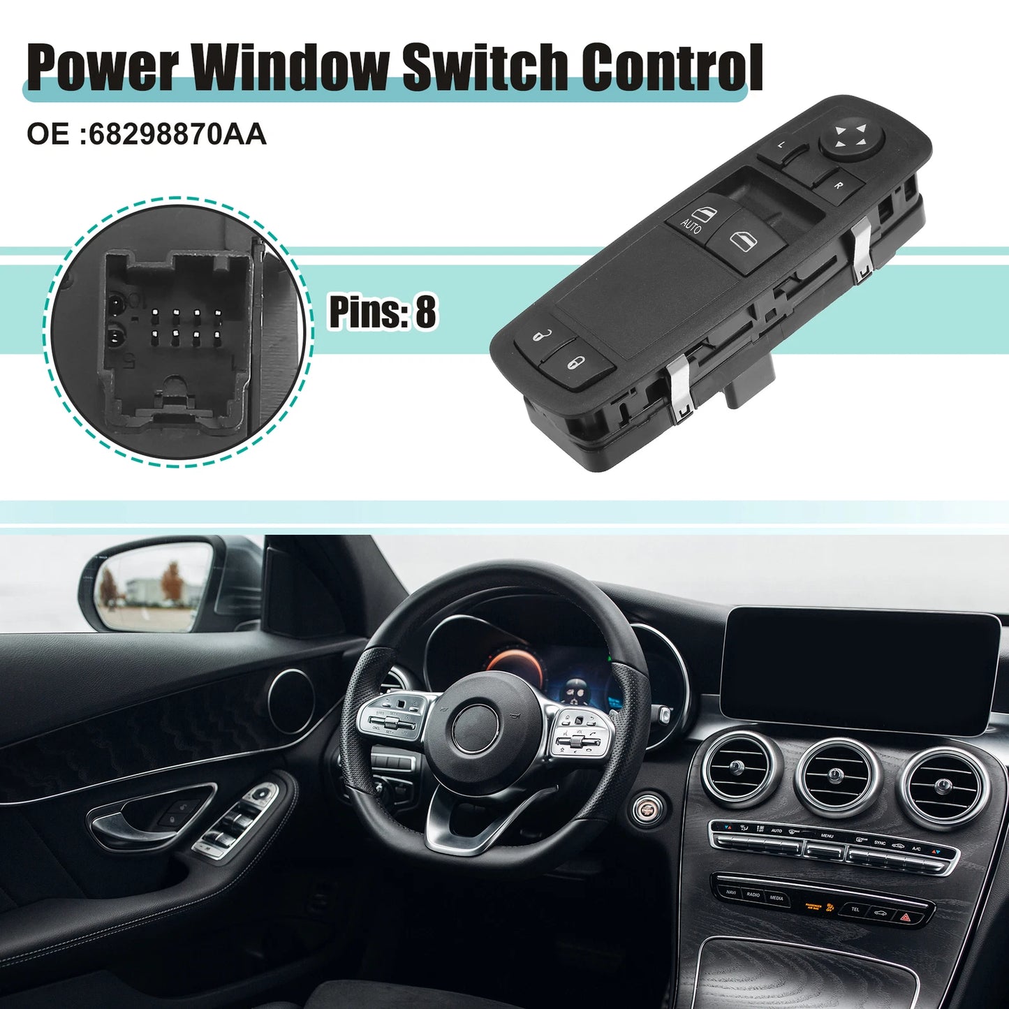Front Power Window Switch Control for Chrysler 7-Button Black