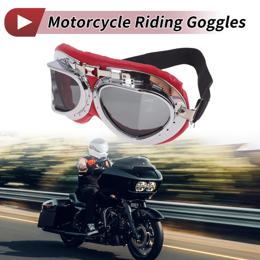 1 Pc Motorcycle Riding Goggles Deep Gray Lens Red Silver Frame PU Sponge