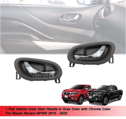 2 x Inner Door Handles Gray Chrome for Nissan Navara NP300 D23 (2015-2023)