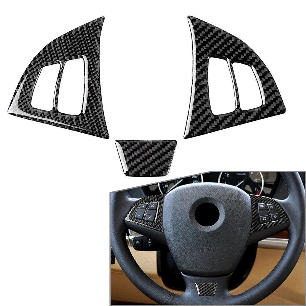 3 x Carbon Fiber Steering Wheel Cover Trim for BMW X5 X6 (2007-2013)
