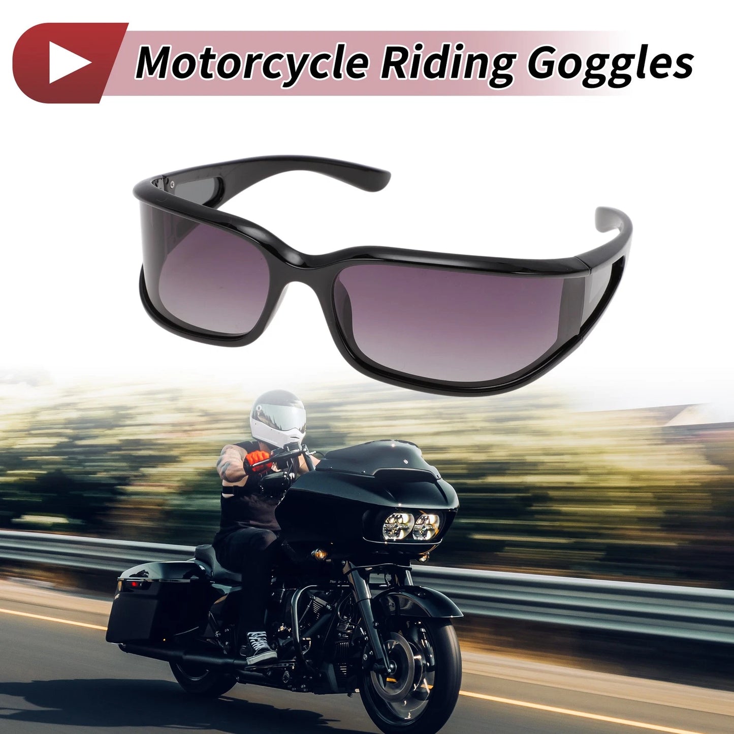 Motorcycle Riding Goggles 1 Pc Grey Lens Black Frame Tri-acetal Cellulose