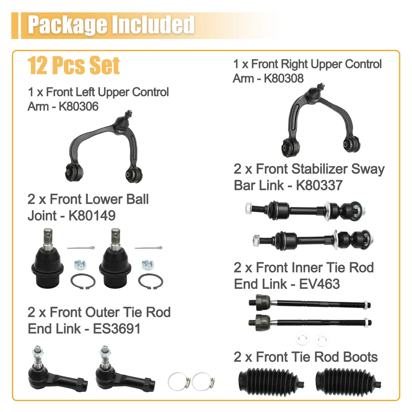 12 x Front Suspension Kit for Ford F-150 (2004-2023) - Metal Rubber Black