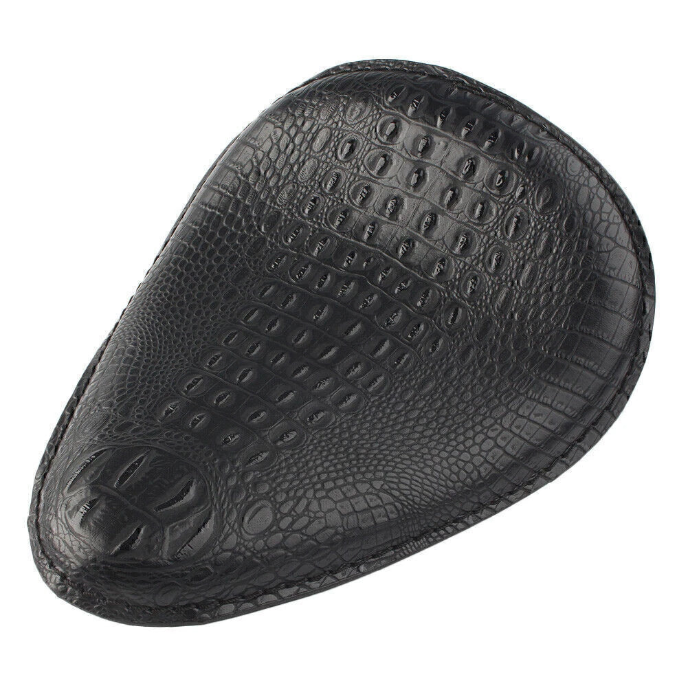 Black Alligator Leather Solo Driver Seat for Harley Bobber Chopper