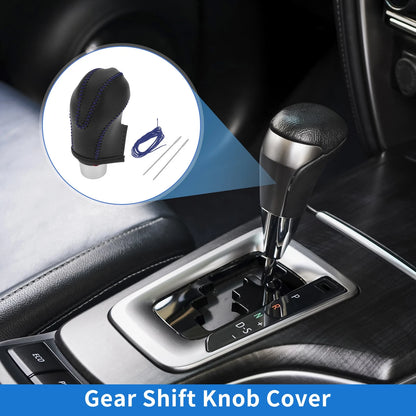 Gear Shift Knob Cover for Infiniti FX35 (2009-2012) Black Blue Faux Leather