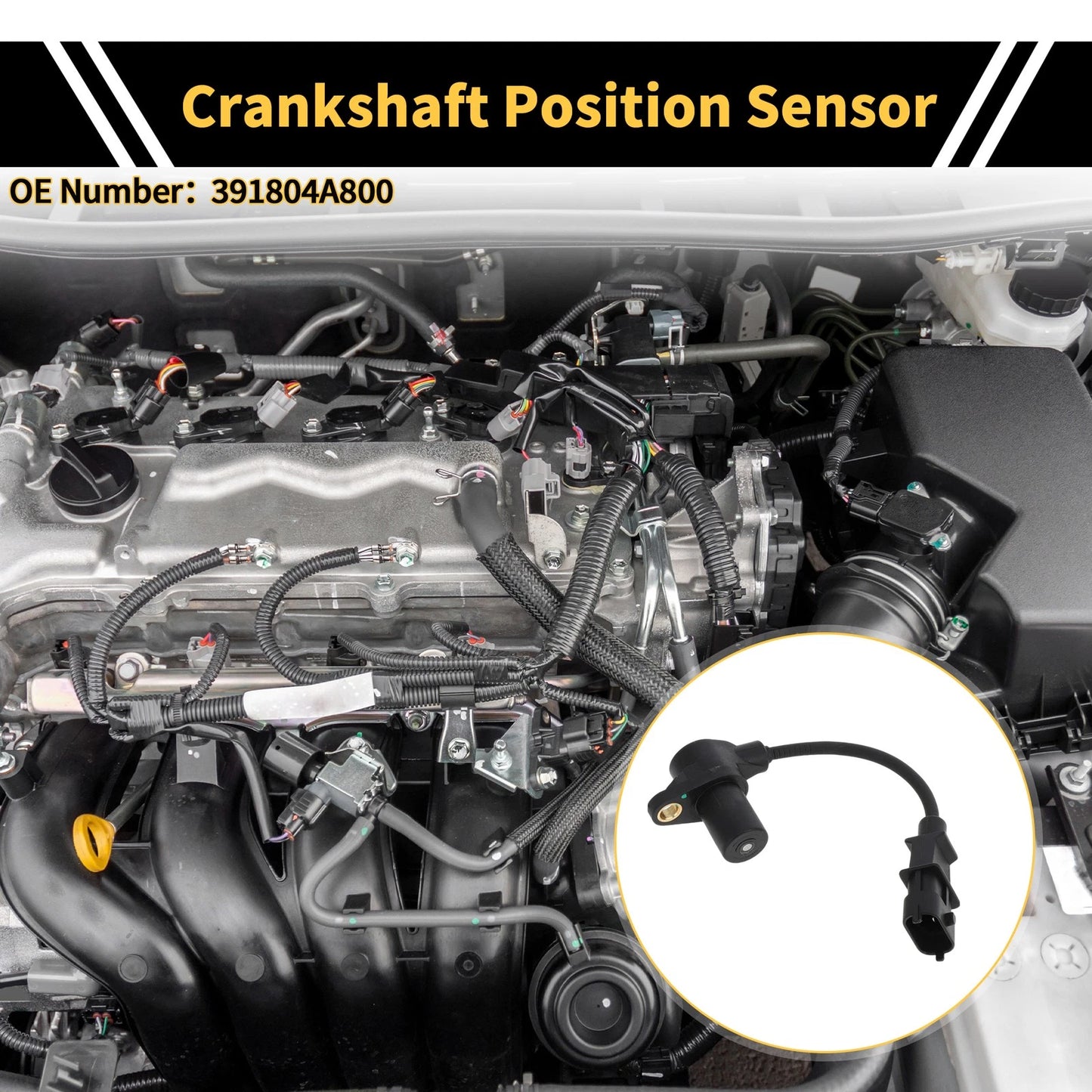 Crankshaft Position Sensor for KIA K2500 2.5 CRDi (2010) 1 Pc Black