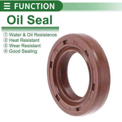 Oil Seal 15x25x5mm FKM Rubber Shaft Seal Brown 5 Pcs
