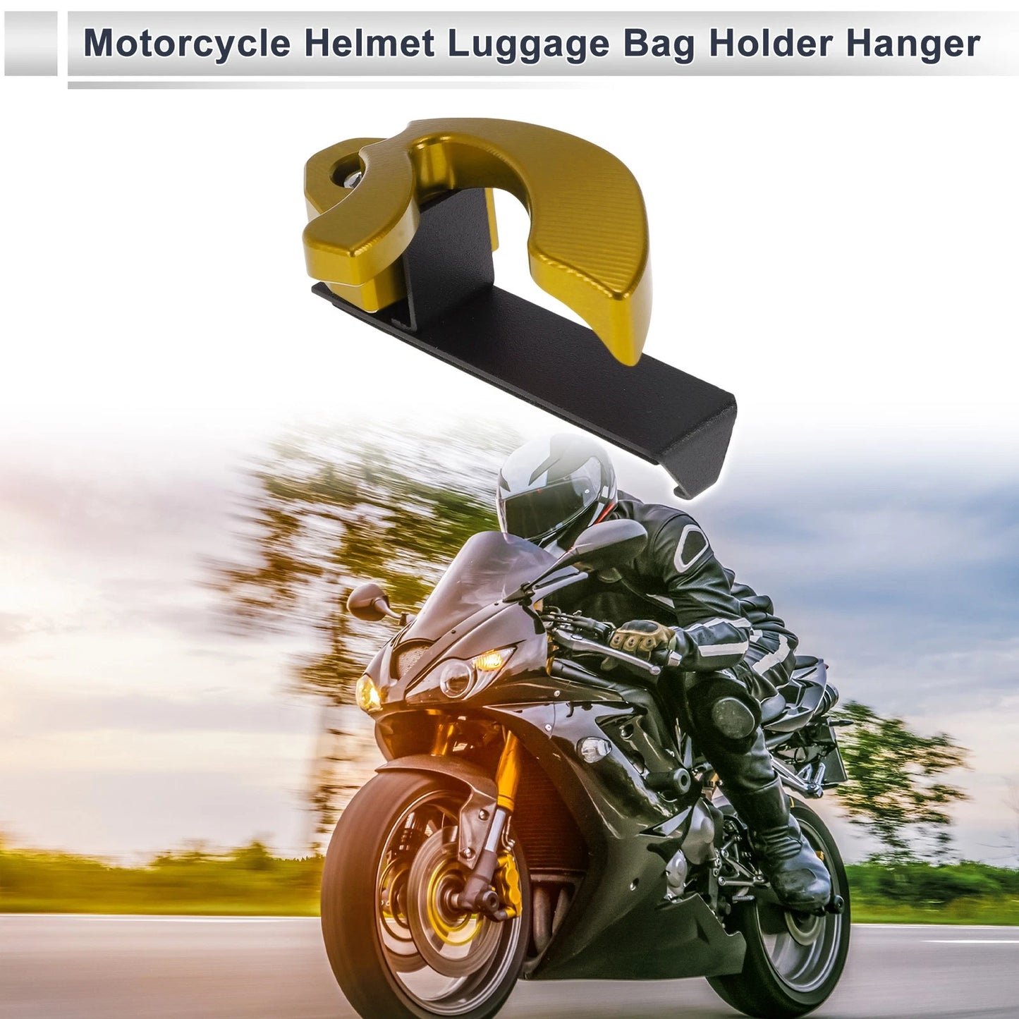 V-Type Double Hook Aluminum Alloy Motorcycle Hanging Hook with Wrench Gold Tone
