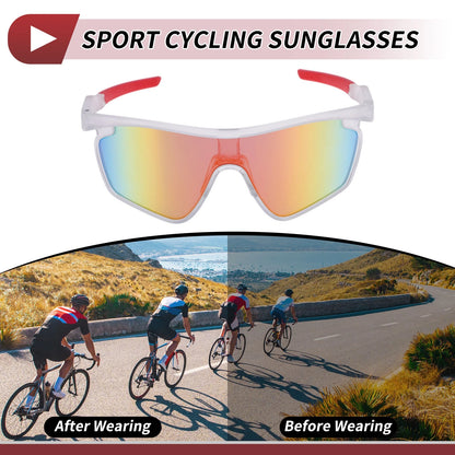 Motorcycle Riding Goggles Red Lens Clear Frame PC Cycling Sunglasses