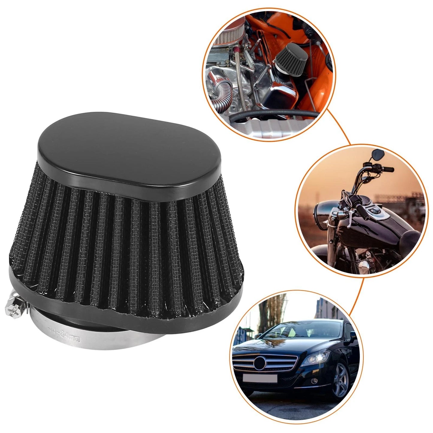 51mm Round Tapered Air Filter Cleaner for Motorcycle Black