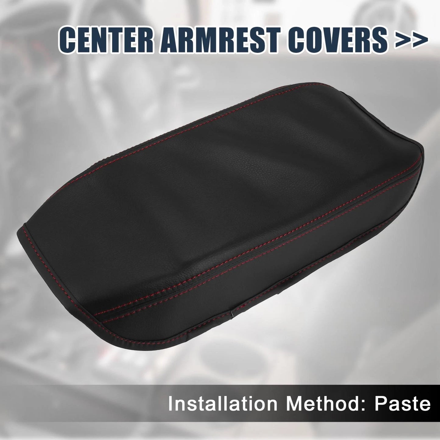 Black Microfiber Leather Armrest Protector Cover for Honda with Red Stitches