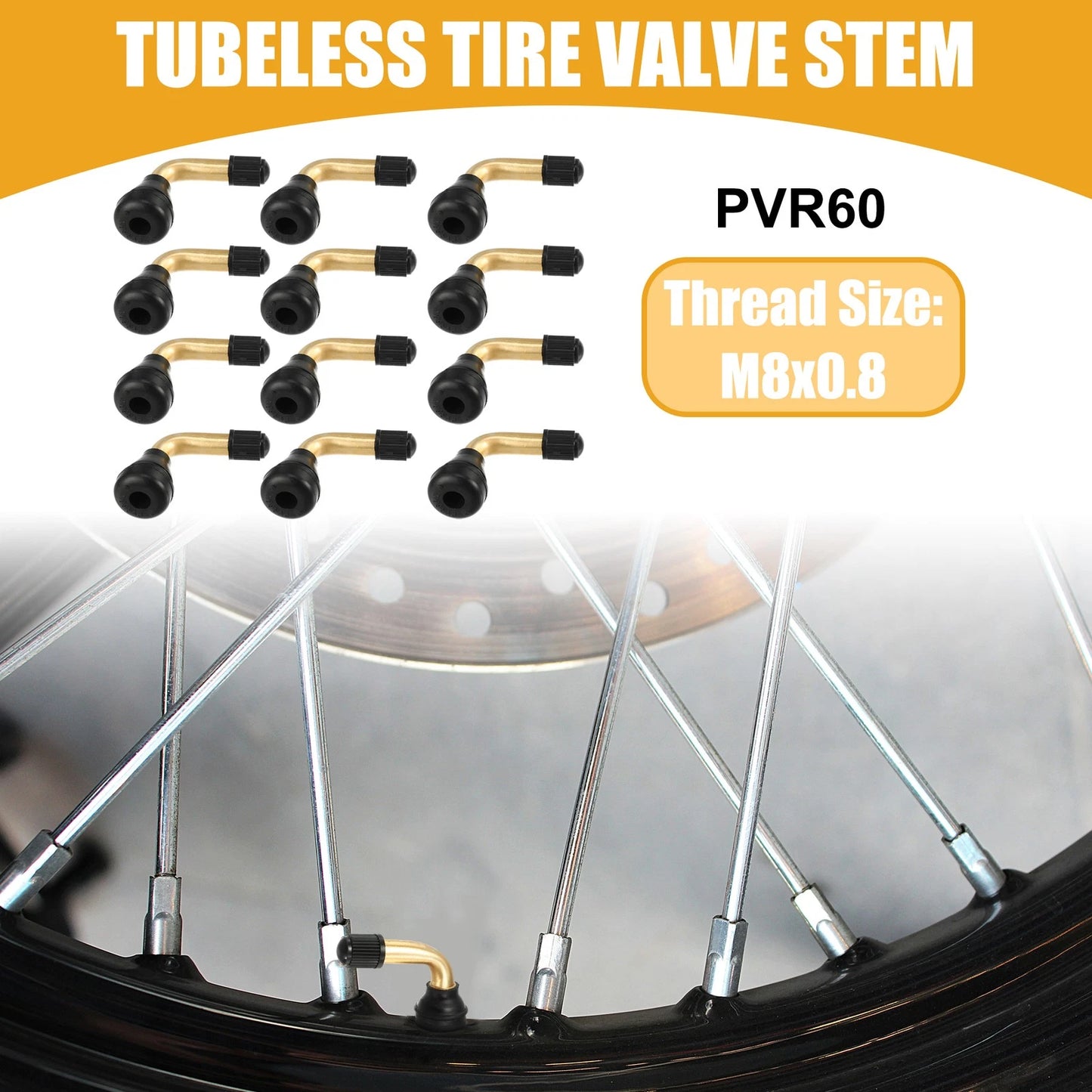 PVR60 12 Pcs Tubeless Tire Valve Gold Tone for Cars Motorcycles
