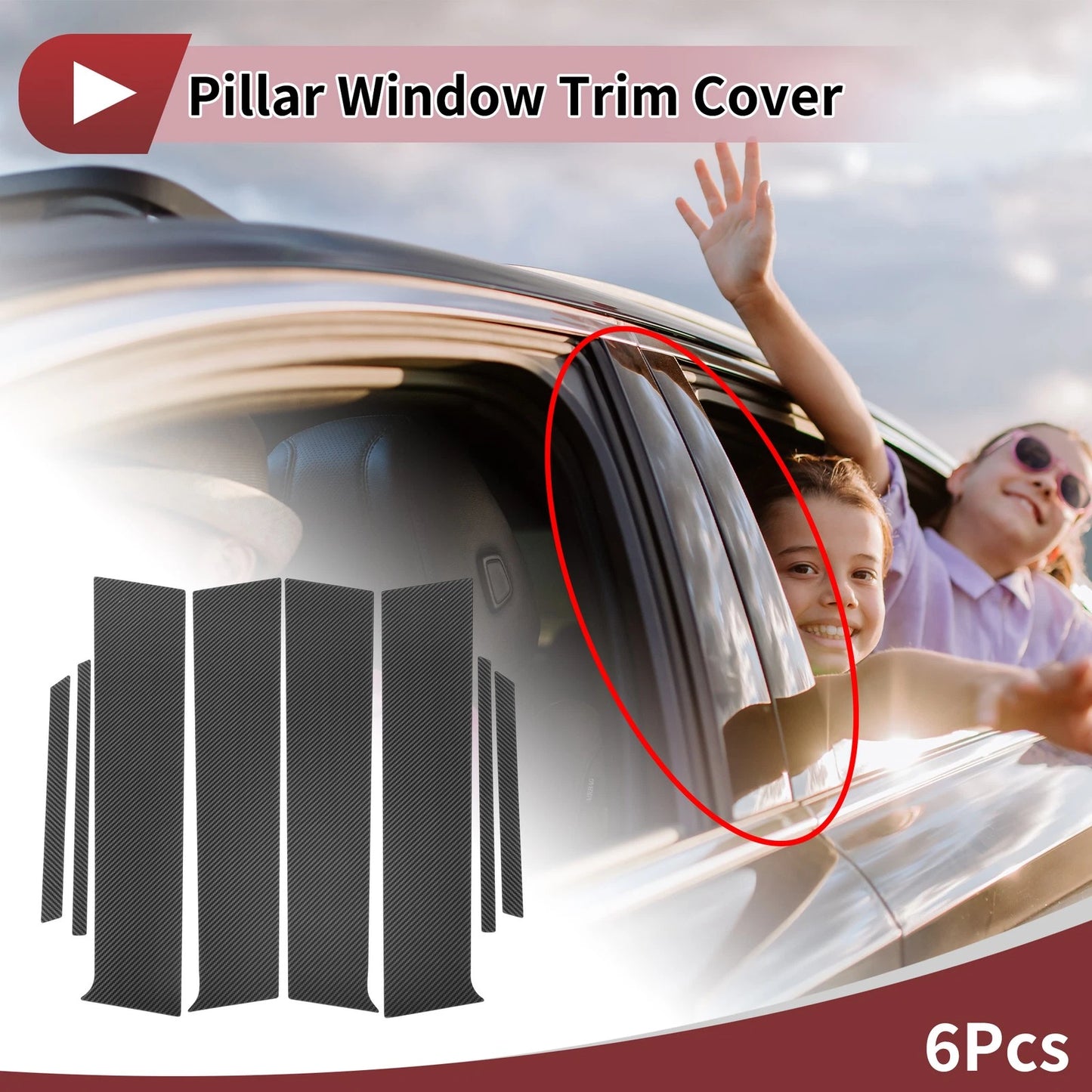 6 Pcs Car Door Pillar Window Trim Carbon Fiber for Toyota Aqua XP210 (2021–2025)