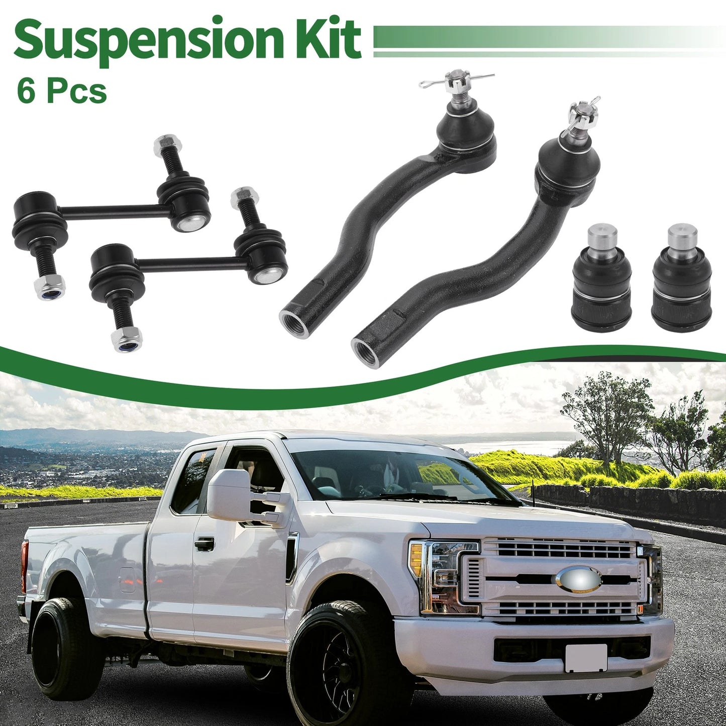 6 Pcs Front Suspension Kit Tie Rod Ends Sway Bar Links for Ford Edge (2007-2014)