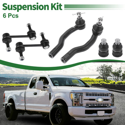 6 Pcs Front Suspension Kit Tie Rod Ends Sway Bar Links for Ford Edge (2007-2014)