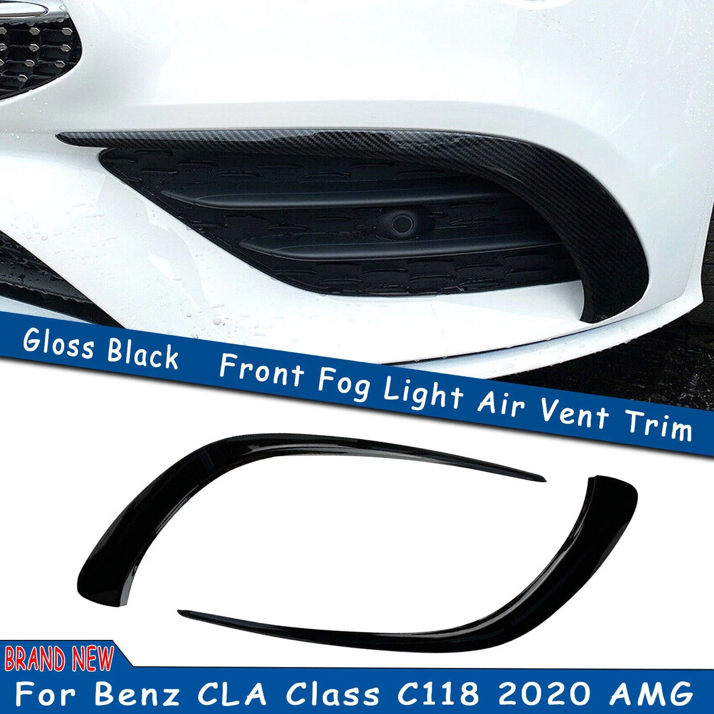 2 x ABS Black Front Spoiler Air Vent Trim Covers for Benz CLA C118 (2019-2022)