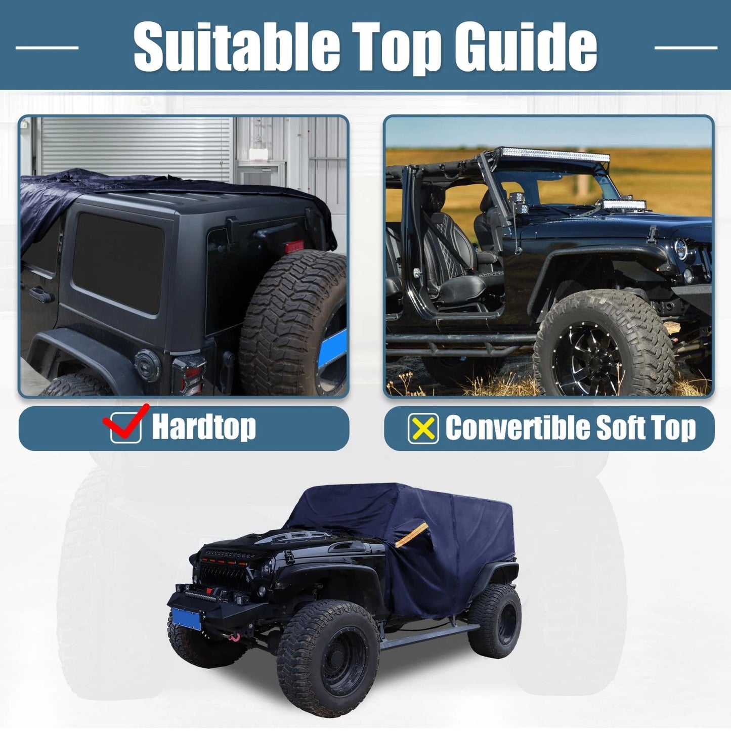 SUV Car Cover for Jeep Wrangler JK JL Hardtop 4 Door 2007-2021 with Zippers