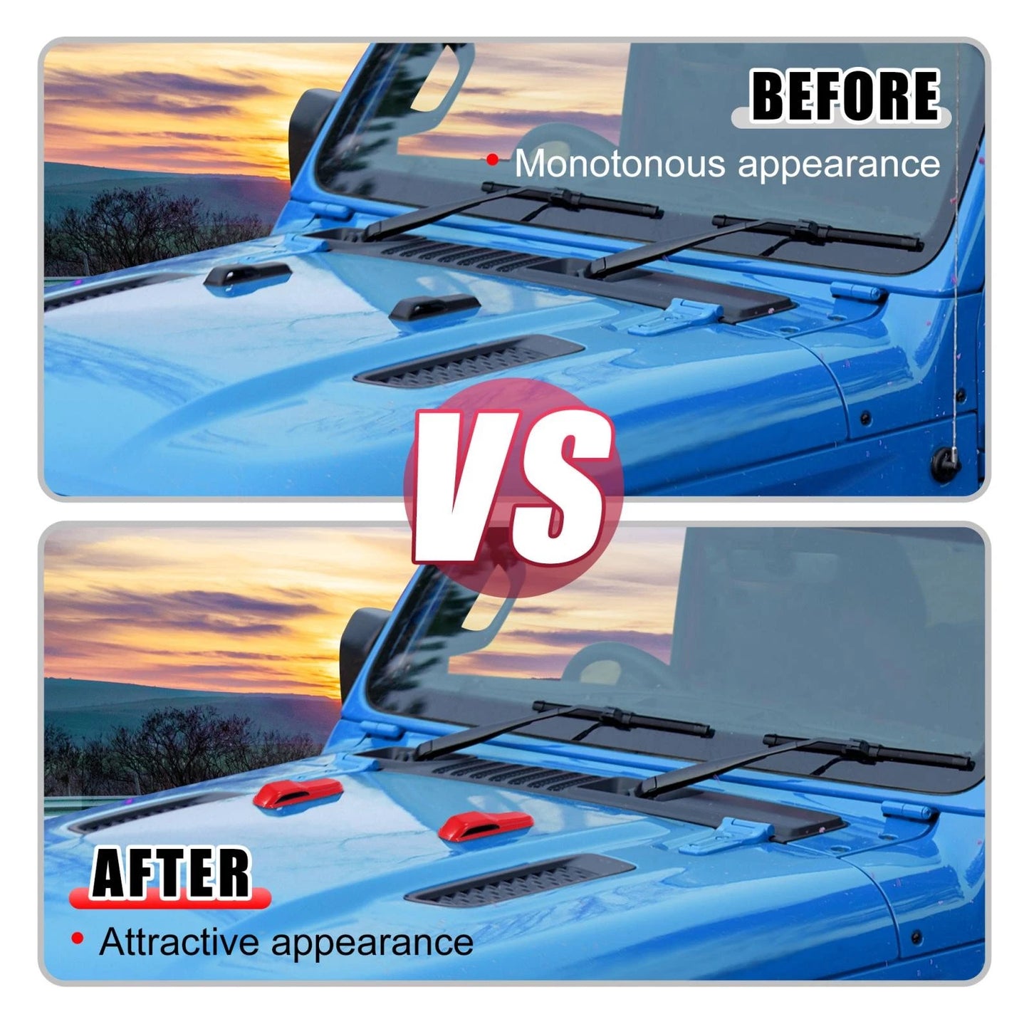 2 x Engine Hood Hinge Cover Stickers for Jeep Wrangler JL JLU (2018-2023)