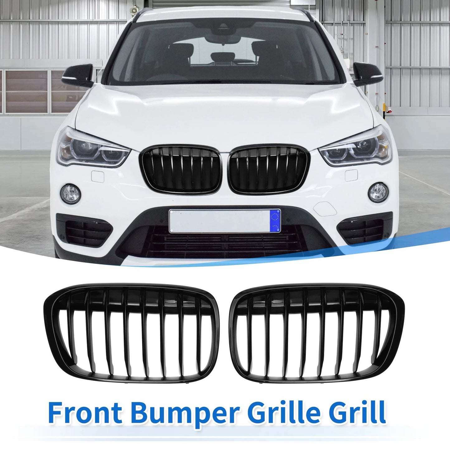 Front Upper Bumper Grille for BMW X1 F48 (2016-2022) Gloss Black
