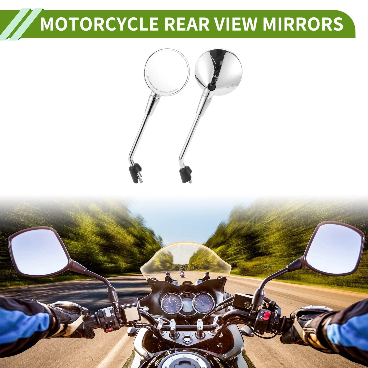 Rear View Mirrors / Pair / Round Chrome Silver Tone Iron Plastic for M8