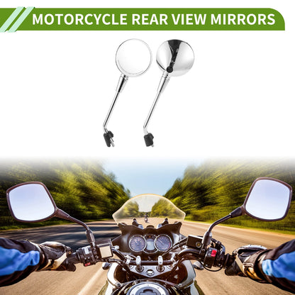 Rear View Mirrors / Pair / Round Chrome Silver Tone Iron Plastic for M8
