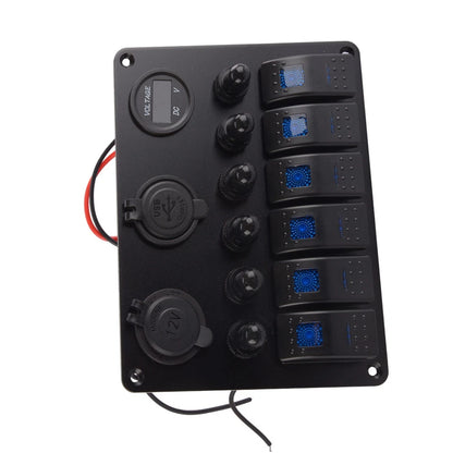 6 Gang LED Rocker Switch Panel for Car Truck Marine Boat