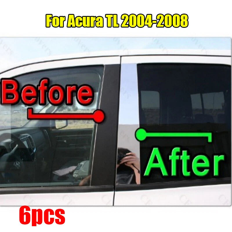 6PCS Chrome Pillar Trim Door Cover Mirrored Post for Acura TL (2004–2008)