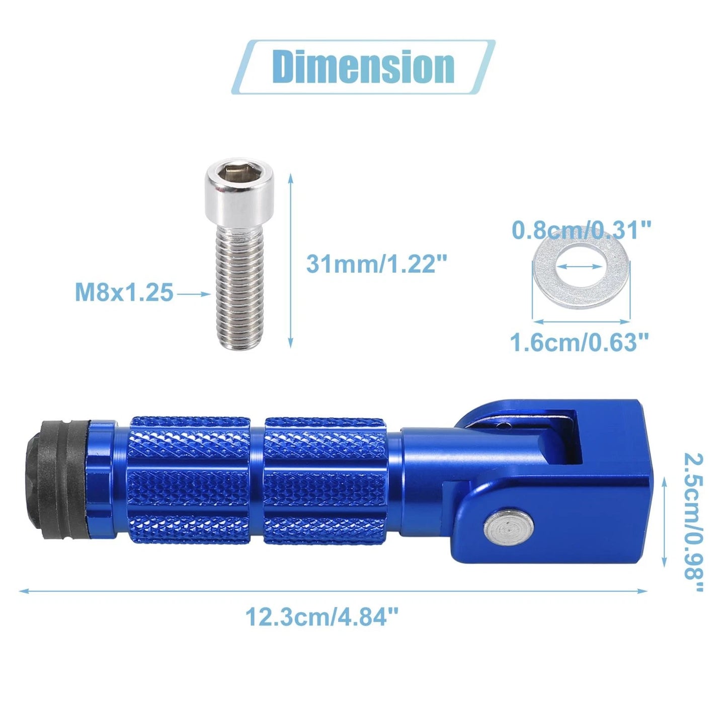 1 Pair 8mm Aluminum Alloy Rearset Fold Footrest Footpeg Blue for Make Model