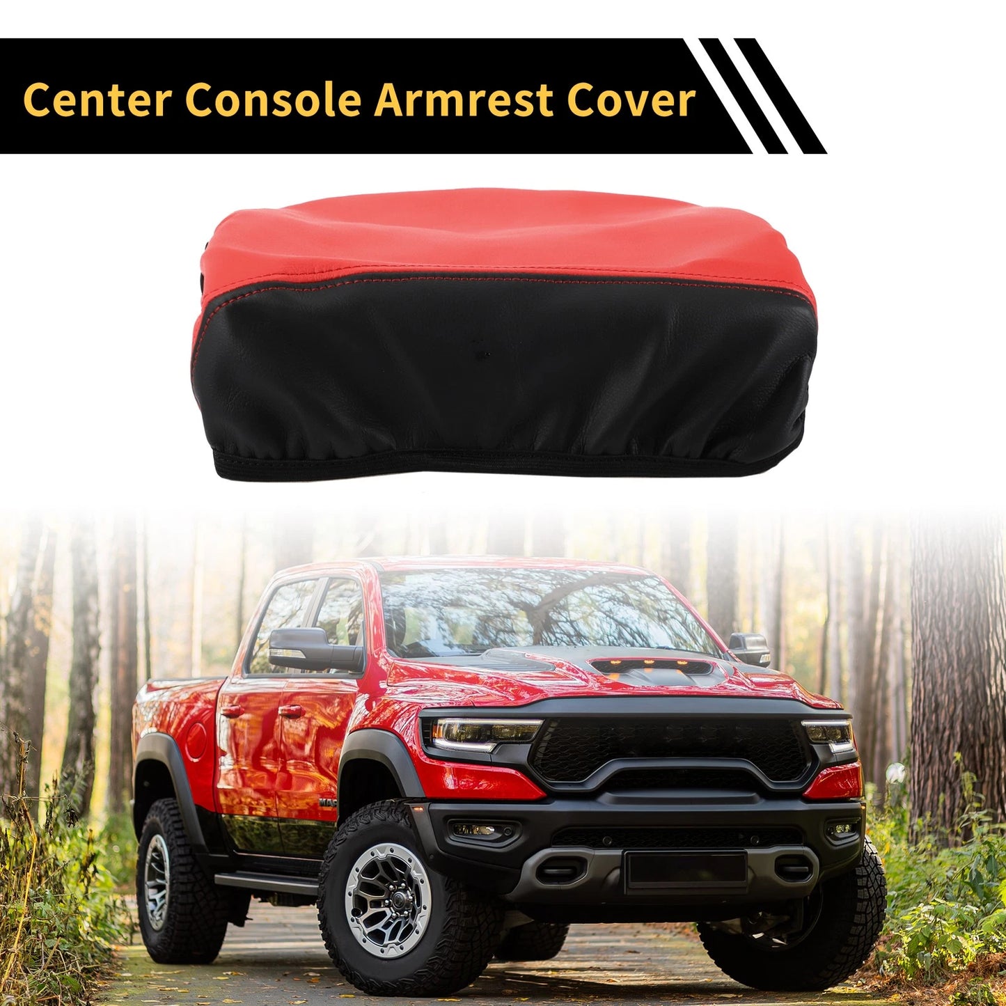 Center Console Lid Armrest Cover for Ford F-150 (2015-2020) Black Red